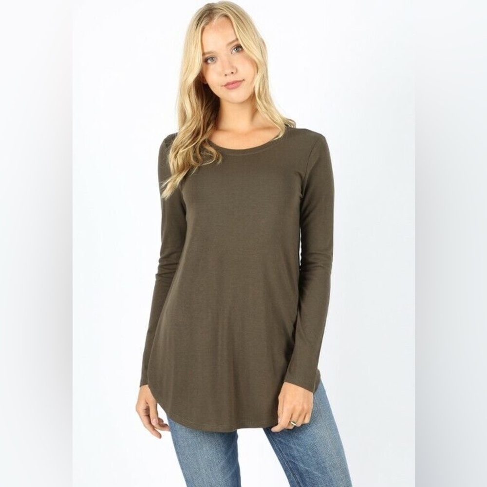 Shannon Passero Olive Green Brown Tunic Tshirt Long Sleeve Oversized XS fits S M